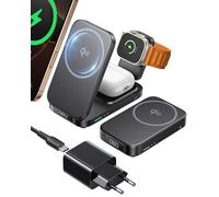 INIU Chargeur Induction 3 en 1, Mag-Safe Station de Charge Rapide 15W Certifié Qi2, Magnétique Chargeur sans Fil Compact pour iPhone 16 15 Pro et Apple Watch Ultra 10 9 8 7 6 SE 5 4, AirPods Pro/4/3
