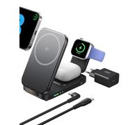 INIU 3 en 1 Chargeur Induction iPhone, 15W Certifié Qi2 Chargeur Sans Fil Magnétique, Station de Charge Rapide Mag-Safe Pliable pour Apple Watch SE iPhone 17 16 15 14 13 AirPods(avec Adaptateur USB C)