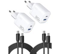 INIU 30W Chargeur USB C, 2-Port Prise GaN Chargeur Charge Rapide avec Câble | GaN Tech, Type C Adaptateur pour MacBook Neo, iPad Air, iPhone 18 17 16 Pro Max, Samsung S26 S25 Ultra, Switch, 2-Pack Blanc