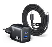 INIU 30W Chargeur USB C, 2-Port Prise GaN Chargeur Charge Rapide avec Câble | [USB C + USB A] Chargeur Sécurisé pour iPhone 18 17 16 Pro Max, iPad Air, Galaxy S26 S25 Ultra, Xiaomi, Pixel, Switch, 1-Pack