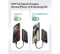 INIU Batterie externe 45 W à charge rapide 10 000 mAh avec câble USB C intégré, batterie pour iPhone 17, 16, 15, Samsung, Xiaomi, iPad, etc. Noir