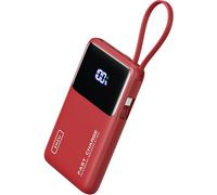 INIU Batterie Externe Charge Rapide, Petit Power Bank Haute Vitesse 10000 mAh 45W PD, Câble USB-C Intégré, USB C in&Out, pour iPhone iPhone 16 15 14 13 Samsung S23 S22 Google Rouge