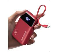 INIU Batterie Externe, Petit 20000mAh 45W Charge Rapide Travel Power Bank | Avec USB C Câbles Intégrés, Autorisé en Avion, Essentiels de Voyage, Portable pour iPhone 18 17 16, Samsung Xiaomi etc, Rouge
