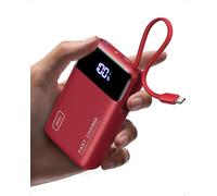 INIU Batterie Externe, 45W 20000mAh Power Bank avec USB C Câbles Intégrés, Charge Rapide Mini USB-C Powerbank pour iPhone Samsung, Travel Camping Randonnée Essentials pour Hommes et Femmes, Rouge