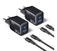 INIU Chargeur USB C, 30W 2-Port [USBC + USBA] Prise USB-C Chargeur Rapide iPhone avec Câble USBC, Multi Secteur PD Type C Adaptateur pour iPhone 16 15 Pro Max, iPad Air, Samsung Galaxy S25 S24 Ultra