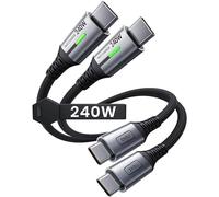 INIU Lot de 2 câbles USB C courts de 0,3 m, 240 W, charge rapide USB C vers C, cordon de charge tressé de type C pour iPhone 16, 15, Samsung Galaxy A14, A13, A12, A34, A54, iPad, Air, MacBook, etc.