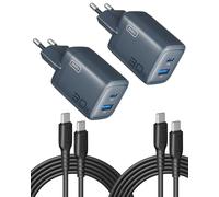 INIU Lot de 2 chargeurs USB C et A de 30 W, multiples, avec câble USB-C, fiche chargeur rapide PD 3.0, adaptateur USB C, pour iPhone 16 15 Pro Max, iPad Pro, Samsung S24 Ultra, téléphone portable, etc