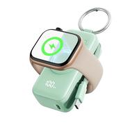 INIU Power Bank pour Apple Watch, 5000mAh Mini Chargeur Portable, Batterie Externe avec Câble Intégré, Mince Batterie avec Porte-clés et LCD pour iWatch 10/9/8/Ultra2/Ultra/SE, Vert