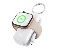 INIU Power Bank pour Apple Watch, 5000mAh Mini Chargeur Portable, Batterie Externe avec Câble Intégré, Mince Batterie avec Porte-clés et LCD pour iWatch 10/9/8/Ultra2/Ultra/SE, Blanc