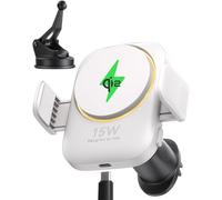 INIU Support Téléphone Voiture Induction 15W Mag-Safe, Certifié Qi2 Chargeur Induction Voiture avec Ventilateur et LED, Charge Rapide, Compatible iPhone 16 Pro Max/15/14/13/12 etc, Blanc