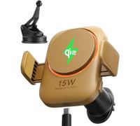 INIU Support Téléphone Voiture Induction 15W Mag-Safe, Certifié Qi2 Chargeur Induction Voiture avec Ventilateur et LED, Charge Rapide, Compatible iPhone 16 Pro Max/15/14/13/12 etc, Jaune