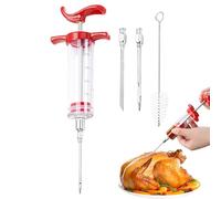 Injecteur de viande de dinde, kit d'injecteur manuel de marinade de viande, injecteurs de saveur pour barbecue, comprend 3 aiguilles à viande en acier inoxydable et 1 brosse de nettoyage (rouge)
