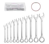 INJOYTEC Jeu de 10 mini-clés mixtes SAE ultra-fines - Clés à fourche et clés douille en acier inoxydable de 5/32« à 7/16 » avec câble antivol en acier recouvert caoutchouc rouge 6 pouces