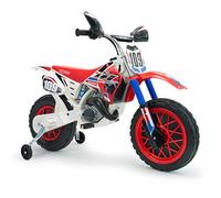 INJUSA - Moto Cross Électrique CR pour Enfants de 3 à 6 Ans avec Batterie 6V | Bandes en Caoutchouc sur la Roue Motrice | Roues de Support | Poignée Accélérateur | Vitesse 5 km/h | Blanc (677/011)