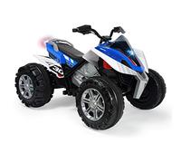 INJUSA - Quad Électrique Rage pour Enfants de 3-6 Ans | Batterie 12V | 2 Vitesses | Marche Arrière | Suspension | Lumières | Clé de Démarrage | Accélération Progressive du Poing | 8 km/h | Bleu (7301)