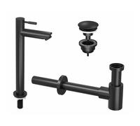 INK 2A Kit robinet lave-mains - robinet lave-mains sur pied - haut - toujours ouvert - bonde et siphon design - noir mat 9902411