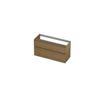 INK Fineer 45 Ensemble meuble de salle de bains - sous-meuble - 120x45x65cm - 2 tiroirs - sans poignées - listel en bois - a sym - lavabo - 1 bassin - 2 trous de robinet - quartz noir SW693446/SW43974