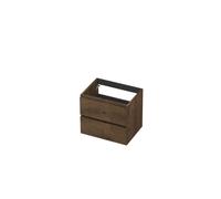 Ink fineer meuble sous-lavabo 60x52x45cm 2 tiroirs tourniquet sans poignée décor bois chocolat 1221403