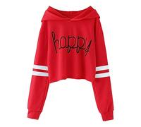 ink Happy Tops Hoodie pour Filles Adolescentes - Sweat-shirt Léger et Doux à Coupe Courte pour Enfants - Vêtement à Impression de Lettres - T-shirts Rayés - Sudaderas para Niñas de 7 Ans