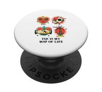 Ink is My Map of Life (Graphique de déclaration de Tatouage) PopSockets PopGrip Adhésif