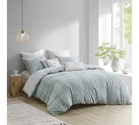 Ink+Ivy 100% Cotton Comforter Set Trendy Stripe Textured Design, Modern Down Alternative, All Season Cozy Bedding with Matching Shams, Full/Queen, Aqua Reversable Stripes
