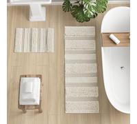 INK+IVY Bath Rug Hand-Woven Texture Shaggy Striped Soft & Water Absorbent, Boho Bathroom Décor Bath-Mats, Non-Slip Absorbent Quick Dry Mats for Tub, Shower Room, Asher, 22x58 Natural