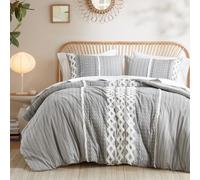 INK+IVY Imani Parure de lit 3 pièces avec Housse de Couette 100% Coton au Design Moderne du Milieu du siècle, taies Assorties, lit Double/Grand lit, Accent touffeté en Chenille Grise