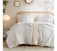 INK+IVY Imani Parure de lit 3 pièces avec Housse de Couette 100% Coton Style Moderne du Milieu du siècle, taies Assorties, lit Double/Grand lit, Motif Chenille capitonné Ivoire