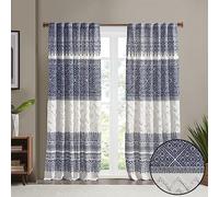 Ink+Ivy Mila Rideau Simple touffeté en Chenille 100% Coton avec Passe-Tringle pour Salon, Chambre à Coucher, Appartements, 127 x 213,4 cm, Bleu Marine/Blanc