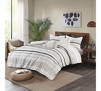 INK+IVY NEA Parure de lit 3 pièces 100% Coton - Design Moderne du Milieu du siècle - Toutes Saisons - Taies d'oreiller Assorties - King Size/très Grand lit californien - Blanc