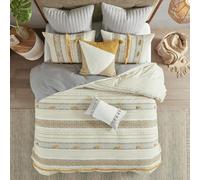 INK+IVY Parure de lit King Size - Décorations chics et accent pompon - Couettes Boho toutes saisons - Couette légère en coton pour lit king size - 2 taies d'oreiller - Cody, King/Cal King gris/jaune 3
