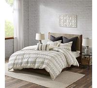 INK+IVY Rhea Parure de lit 3 pièces 100% Coton au Design bohème Moderne pour Toutes Les Saisons, taies d'oreiller Assorties, lit Double/Grand lit, Motif géométrique à Clipser Ivoire