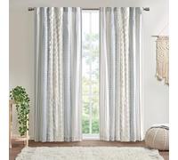 Ink+Ivy Rideau de fenêtre à Panneau Simple bohème pour Chambre à Coucher et Salon - 100% Coton touffeté Chenille à Rayures Modernes - 127 x 241,3 cm, Blanc/Bleu Marine