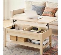 INK+IVY Table basse pour salon, ferme, plateau relevable avec rangement, accent en rotin, décoration moderne et minimaliste, mobilier compact pour appartement, bureau à domicile, 87,6 cm de large