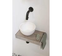 Ink Jazz XS Lave-mains Cadre Inox Plateau Chêne Greige Vasque Polystone 20cm Blanc mat sw207540/sw207549/sw207565/