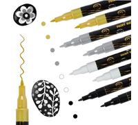 INK LAB Stylos de Peinture Acrylique Noir et Blanc Marqueurs Peinture Acrylique Permanente pour Roche Bois Verre Papier Céramique,4 Noirs 5 Blancs 3 Dorés 3 Argentés,0.7mm