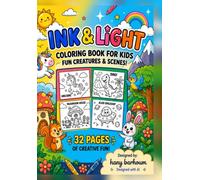 "Ink & Light Coloring Book for Kids: 30 Joyful Pages of Cute Animals and Creatures, Landscape 12.5 x 8 inches"