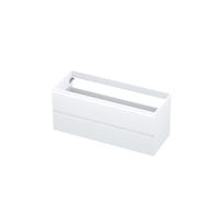 INK meuble sous-lavabo 120x45x52cm 2 tiroirs sans poignées avec finition à 45 degrés tout autour MDF laqué blanc mat 1240440h