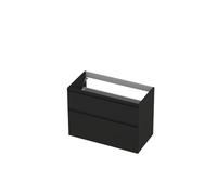INK Meuble sous-lavabo - 90x45x65cm - 2 tiroirs - sans poignée - finition à 45 degrés tout autour - asymétrique - MDF laque noir mat 1240836