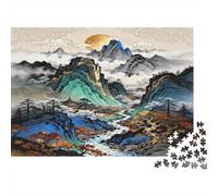 Ink Mountain Range Jigsaw Puzzle 1000 Piècess Recyclable Traditional Chinese Art Senior Puzzles Éducatif Jeu Décompression Ideal pour Family Et Friends Birthdays 38x26cm/1000 Pièces