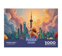 Ink Painting City Building 1000 Pcs Carton Extra-épais Lot de Puzzles Bold Color Urban Stimulant Et Éducatif Jeu Créatif Puzzles As Birthday Gifts 52x38cm/1000pcs