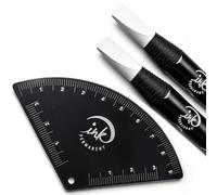 Ink Permanent Kit de cartographie des sourcils avec règle à sourcils et 2 crayons blancs - Outil de conception de sourcils en forme d'éventail en alliage d'aluminium pour microblading, PMU et
