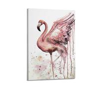 Ink - Poster de flamant rose de style éclaboussé sur toile - Décoration murale moderne - 30 x 45 cm - Style cadre