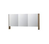 INK SPK3 Armoire de toilette - 160x14x74cm - 3 portes - miroir double face - avec tablette - blanc mat - interrupteur et prise - MFC chêne naturel 1110360/1901735