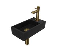 INK Versus Pack lave-mains 36x18x9cm 1 trou de robinet droite Noir mat avec robinet, siphon et bonde Doré mat 1805154