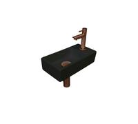 INK Versus Pack lave-mains 36x18x9cm 1 trou de robinet droite Noir mat avec robinet, siphon et bonde Doré rose mat 1805315