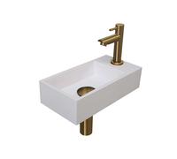 INK Versus Set lave-mains 36x18x9cm 1 trou de robinet droite Blanc brillant avec robinet, siphon et bonde Doré mat 1805151