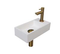 INK Versus Set lave-mains 36x18x9cm 1 trou de robinet droite Blanc mat avec robinet, siphon et bonde Doré mat 1805152