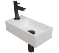 INK Versus Set lave-mains 36x18x9cm 1 trou de robinet gauche Blanc mat avec robinet, siphon et bonde Metal Black 1805162