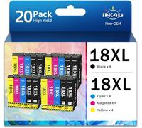 INK4U 18XL Cartouche d'encre (20er-Pack) Compatible pour Epson Multipack 18 XL Cartouche Fur Expression Home XP-30, XP-102,XP-202, XP-205,XP-302,XP-305,XP-402, XP-405, XP-215,XP-312,XP-415